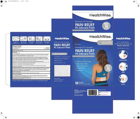 HealthWise Pain Relief Lidocaine Patch packaging