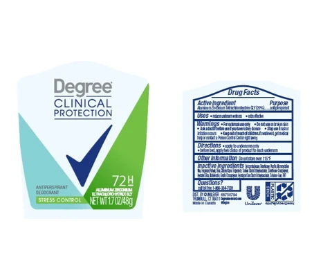 DegreeClinical Protection Motion Sense Stress Control Antiperspirant and Deodorant 포장