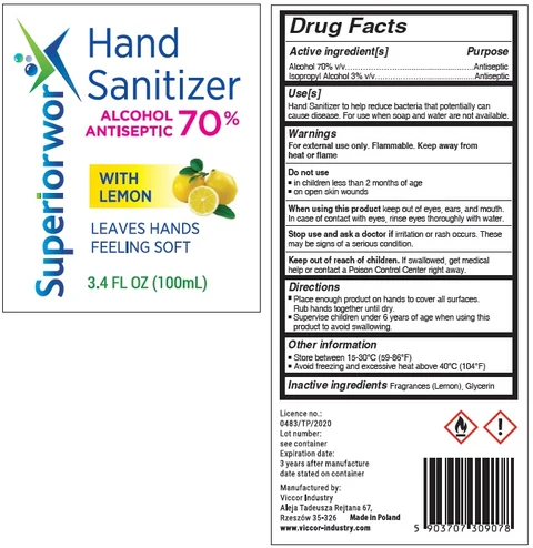 Superiorwor liquid hand sanitizer with lemon 포장