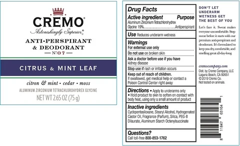Cremo Anti-Perspirant DeodorantCitrus and Mint Leaf 포장