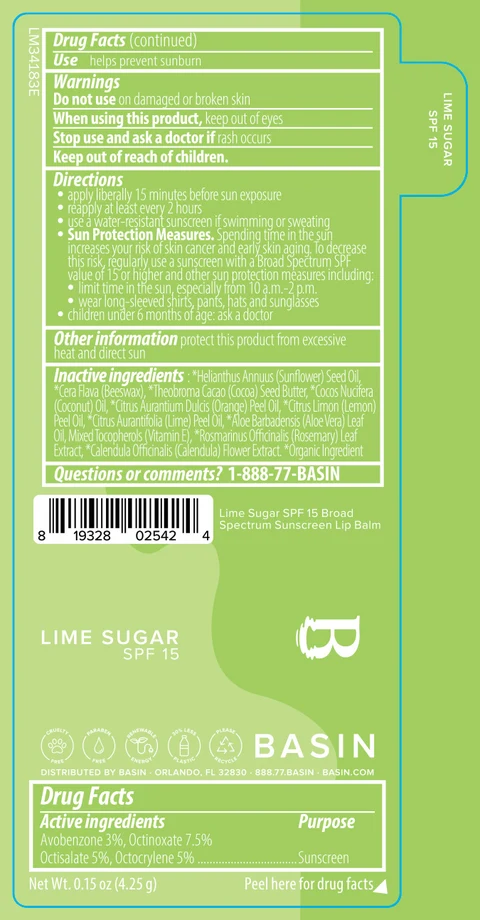 Basin Lime Sugar SPF 15 Broad Spectrum Sunscreen Lip Balm 포장