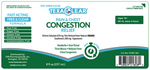 TexaClear Pain and Chest Congestion Relief packaging