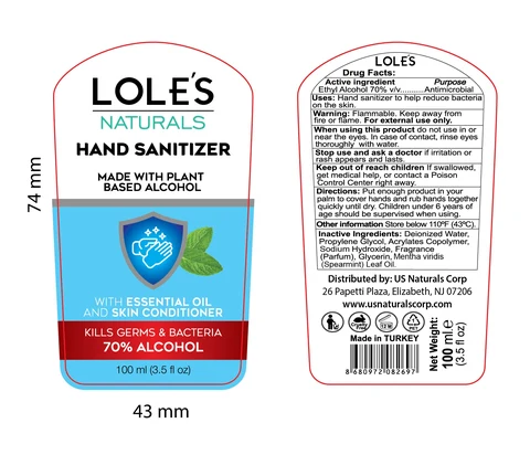 LOLES Naturals Hand Sanitizer packaging