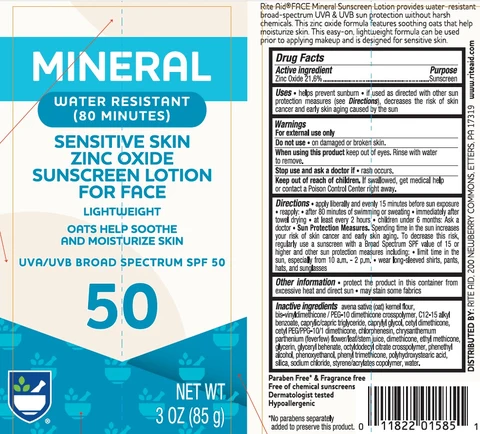 Rite Aid Mineral Sensitive Skin Zinc Oxide Sunscreen For Face SPF 50 packaging