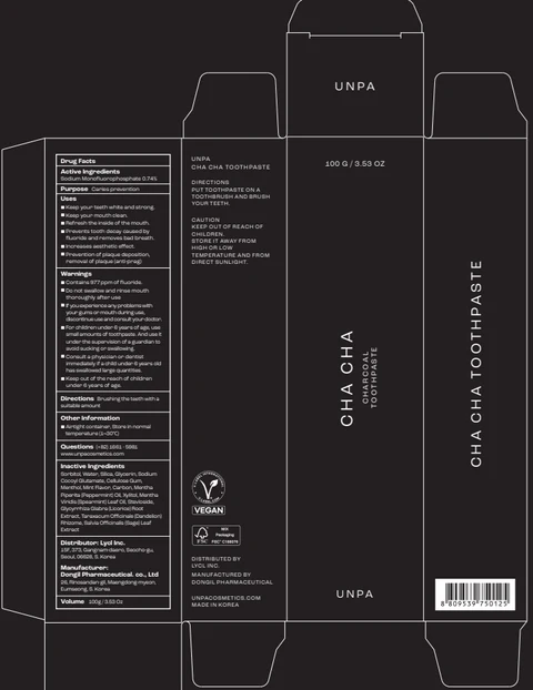 UNPA CHA CHA TOOTHPASTE 포장