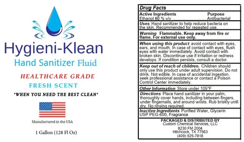 Hygieni-Klean Hand Sanitizer Fluid Healthcare Grade Fresh 포장