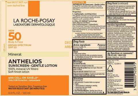 La Roche Posay New 50 Body and Face SPF 50 Mineral Anthelios Gentle 100 percent mineral UV filters Soft finish with Cell Ox Shield packaging