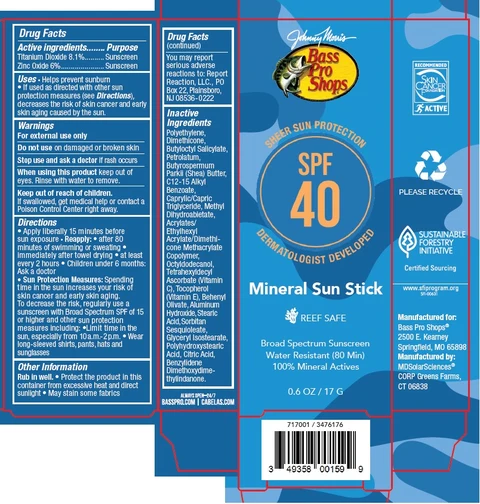 Bass Pro Shops Mineral Sun Stick Sunscreen Broad Spec SPF 40 포장