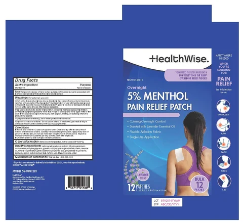 HealthWise Overnight Menthol Patch packaging