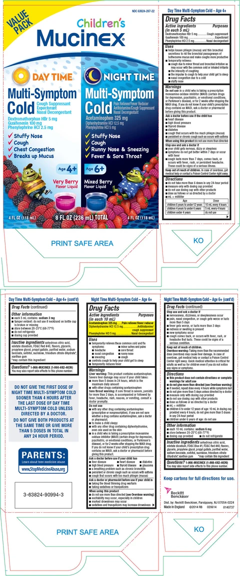 Childrens Mucinex Multi Symptom Cold and Childrens Mucinex Night Time Multi Symptom Cold packaging