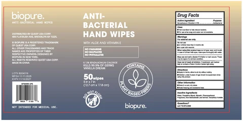 Biopure Antibacterial Hand Wipe Vallina Dream 포장