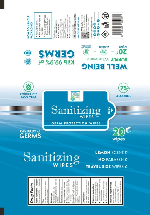 WELL BEING SANITIZING WIPES packaging