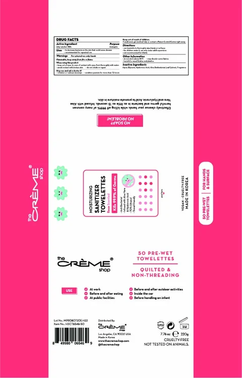 The creme shop Moisturizing Sanitizer Towelettes Rose Scented packaging