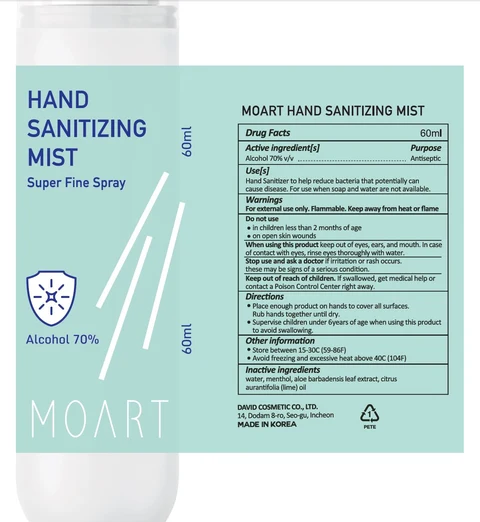 MOART HAND SANITIZING MIST 포장