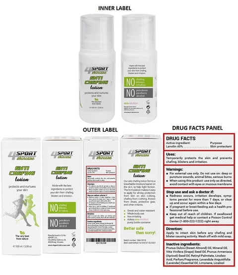 4sport skincare anti chafing 포장