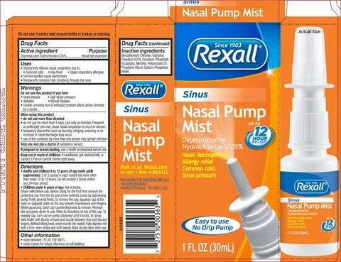 Rexall Sinus Nasal Pump Mist packaging