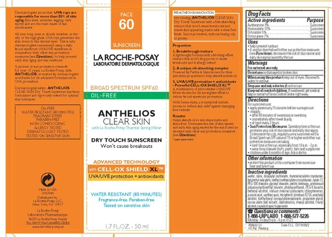 La Roche Posay Laboratoire Dermatologique Anthelios Clear Skin Face Oil Free Dry Touch Broad Spectrum SPF 60 Sunscreen Water Resistant 80 Minutes packaging