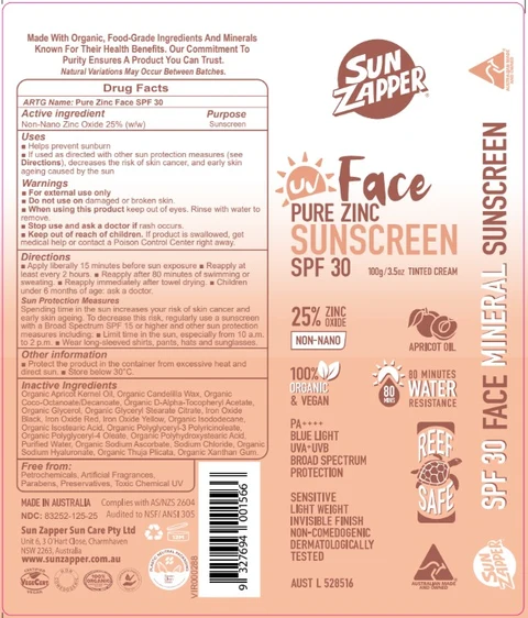 Sun Zapper - Face pure zinc sunscreen SPF30 포장