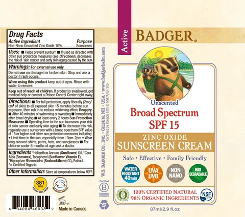 Badger Unscented SPF 15 Sunscreen 포장
