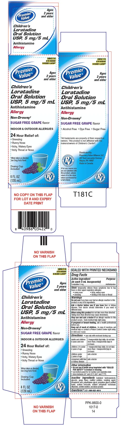 Childrens Loratadine Sugar Free packaging