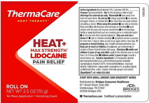 Thermacare Heat Therapy Max Strength Lidocaine Pain Relief Rollon packaging
