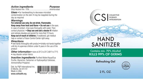 CSI 2oz Hand Sanitizer Gel packaging
