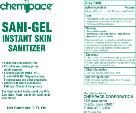 chempace SANI-GEL INSTANT SKIN SANITIZER packaging