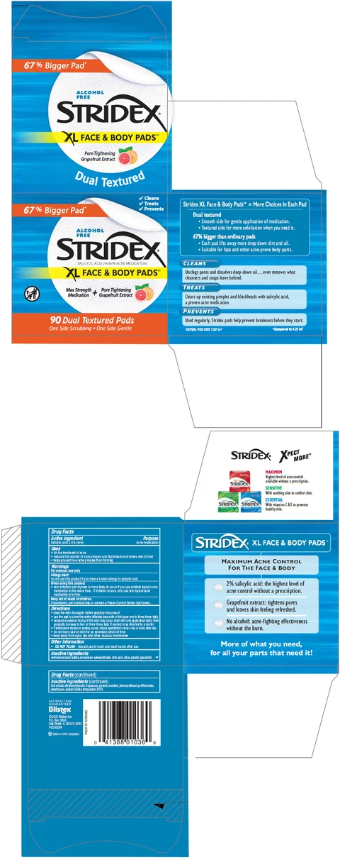 Stridex XL Face and Body Pads packaging