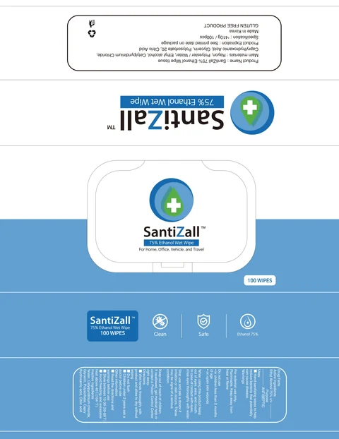 SantiZall 75 percent Ethanol Wet Wipe 포장