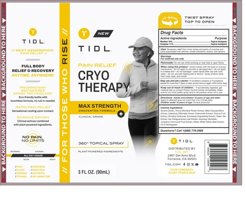TIDL PAIN RELIEF CRYO THERAPY MAX Strength Spray. 포장