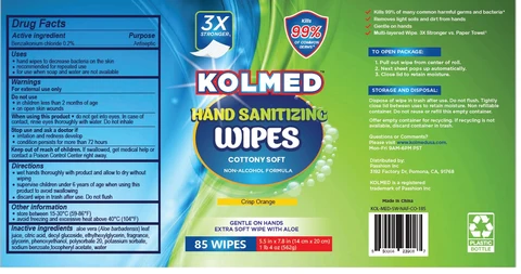 KOLMED HAND SANITIZING WIPES 포장