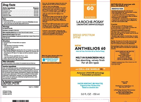 La Roche Posay Laboratoire Dermatologique Anthelios 60 Melt In Sunscreen Milk Broad Spectrum SPF 60 Face and Body packaging