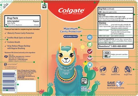 Colgate Kids LlamaMild Bubble Fruit Flavor 포장