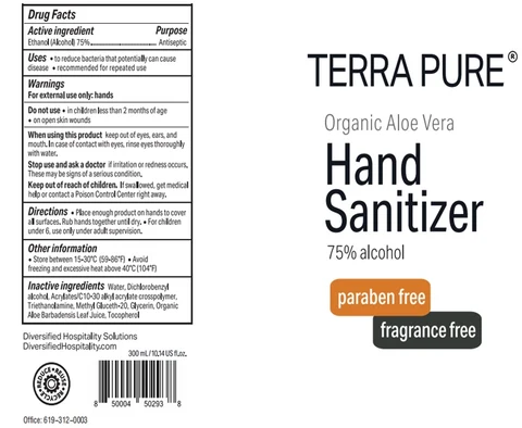 Terra Pure Organic Aloe Vera Hand Sanitizer 75 Alcohol packaging