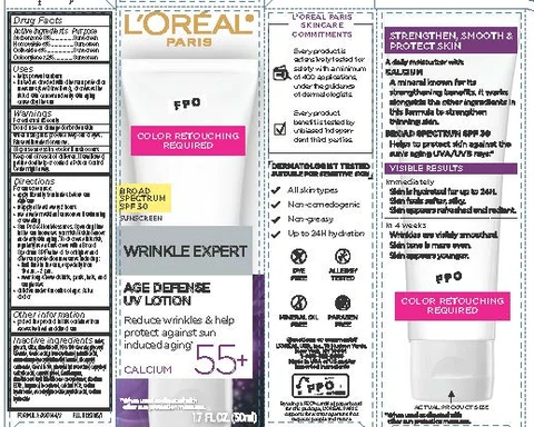 LOreal Paris Wrinkle Expert Age Defense 55 Plus Broad Spectrum SPF 30 Sunscreen packaging