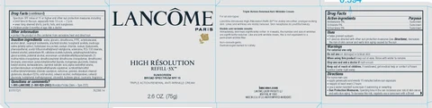 Lancome Paris High Resolution Refill 3X Triple Action Renewal Anti Wrinkle Broad Spectrum SPF 15 Sunscreen packaging