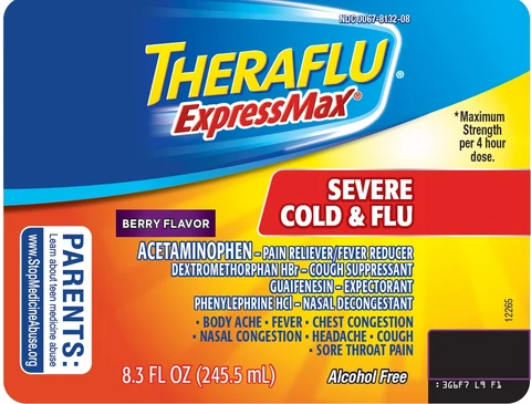 Theraflu ExpressMax Severe Cold and Flu Syrup packaging