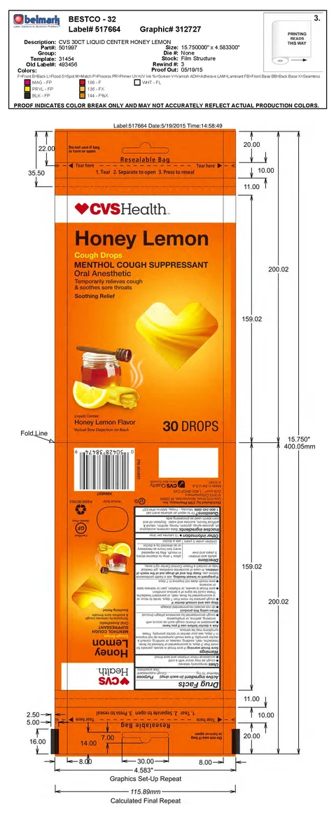 honey lemon liquid center cough drops packaging