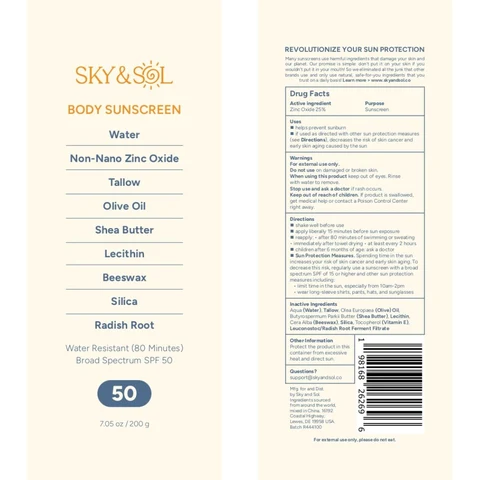 Sky and Sol Body Sunscreen packaging