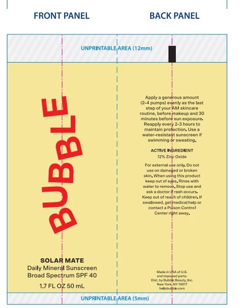 Bubble Solar Mate Daily Mineral Sunscreen SPF 40 packaging