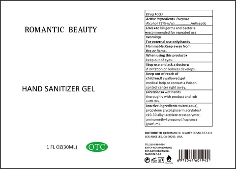 Romantic Beauty Hand Sanitizer packaging