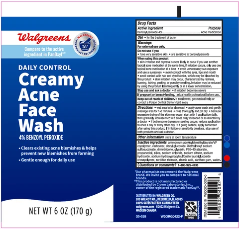 Walgreens Creamy Acne Face WashAcne Medication packaging