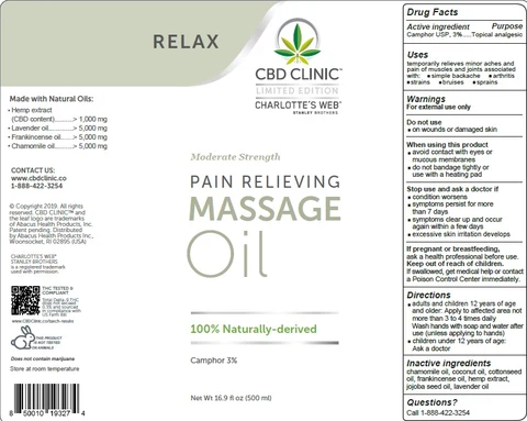 CBD Clinic Relax Massage packaging