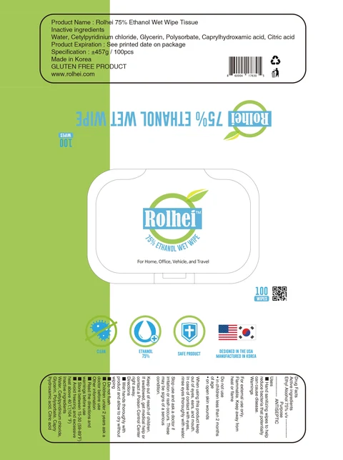 Rolhei 75 percent Ethanol Wet Wipe packaging