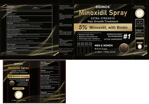 Sidinox 5% Minoxidil Hair Growth Sprays Serum 포장