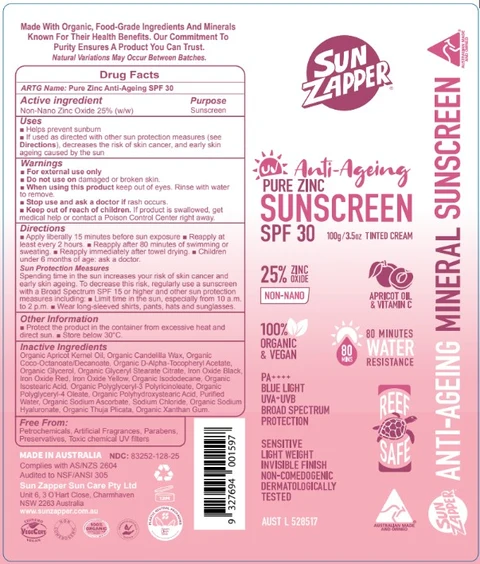 Sun Zapper - Anti-ageing pure zinc sunscreen SPF30 포장