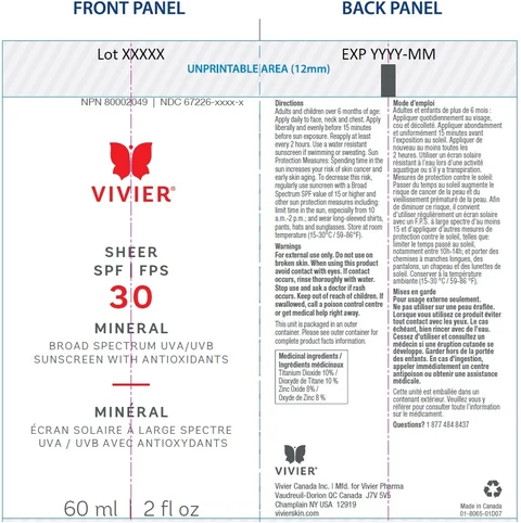 Vivier Sheer SPF 30 Mineral 포장