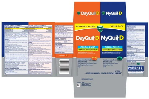 Vicks DayQuil-D NyQuil-DCOLD and SINUS plus SEVERE CONGESTION 포장