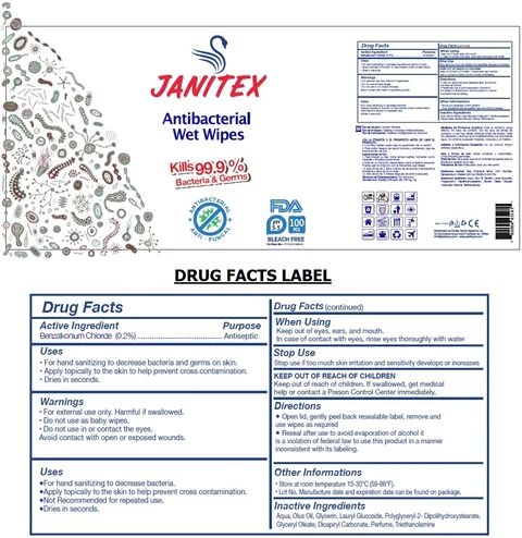 JANITEX ANTIBACTERIAL WET WIPES 포장
