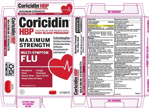 Coricidin HBP Maximum Strength Multi Symptom Flu 포장